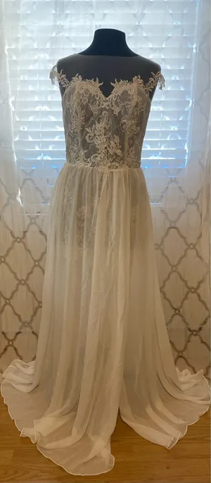 Bridess White Bride Wedding Dress Lace Split Long Floral Formal Gown + Cups NEW thumbnail 1