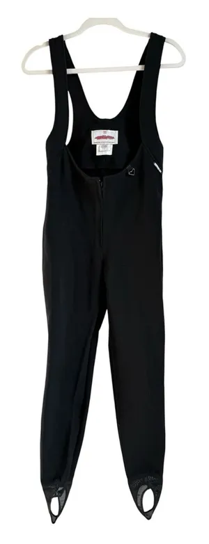 Vintage Obermeyer Skiwear Overalls Women's 6L Black Bibs Stirrups Wool‎ Blend thumbnail 1