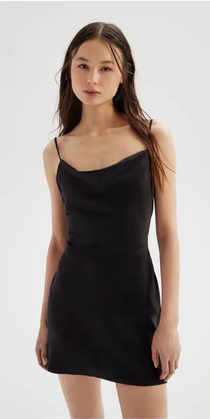 Urban Outfitters Mallory Satin Cowl Neck Slip Dress - Black Size XL thumbnail 1
