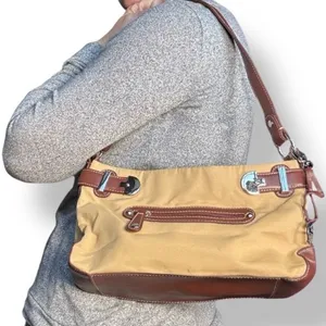 Vintage Etienne Aigner Beige Canvas Leather Shoulder Bag Classic Neutral Purse‎ thumbnail 1
