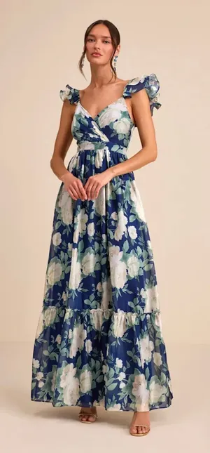 Lulus Blue Floral Dress thumbnail 1