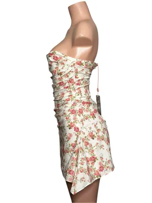 HOUSE OF CB Jasmine Draped Strapless Corset Mini Dress, Rose Print, Small thumbnail 4
