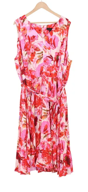 Lane Bryant Dress Womens 26 Sleeveless Floral Fit & Flare Pink Red V-Neck Good thumbnail 1