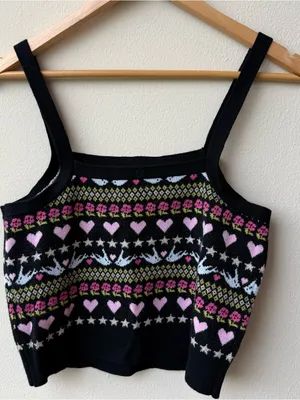 Anthropologie Maeve Sleeveless Cropped Knit Sweater Heart Dove Print Tank Top thumbnail 1