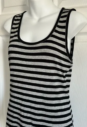 Ann Taylor Striped Black & Gray Glitter Trim Tank Top M thumbnail 3