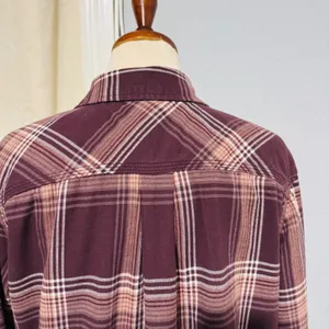 Carhartt 100% Heavy Coton Womens Burgundy Plaid‎ Flannel Henley Popover Size L thumbnail 7