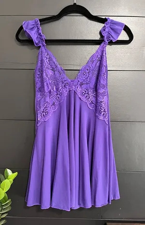 SHIRLEY OF HOLLYWOOD Vintage Silky Sheer Lace Mini Slip Dress Lingerie Sz L EUC thumbnail 1