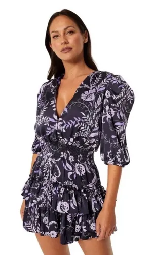 Misa Los Angeles Purple Black Lilah Mini Dress Indigo Victoria Floral Print XS thumbnail 1