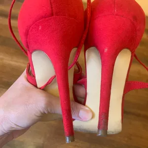 Lulus All the Applause Red Suede Lace-up heels. Women’s size 8 ankle ties formal thumbnail 8