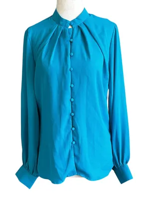 New York & Company Blue High Neck Long Sleeves Blouse Women's Top Size XS 70-32 thumbnail 1