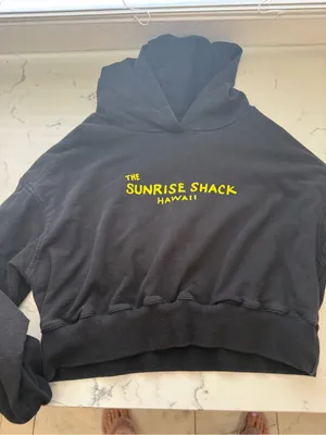 Black Crop Hoodie with Yellow Sunrise Shack Logo thumbnail 2