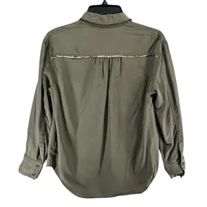 Free People Off Campus Shirt Womens XS Moss‎ Green Tencel Metallic Boho Utility thumbnail 6