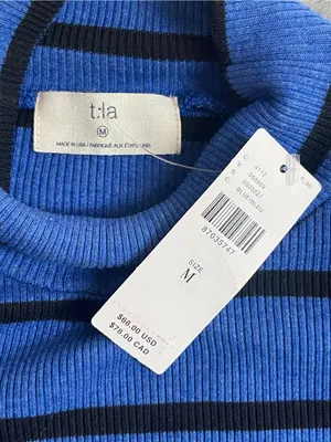 NWT Anthropologie T. La Ruffled turtleneck Top blue black minimalist fall chic M thumbnail 9