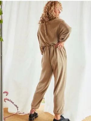 Free People Beach Keepin It Real Jumpsuit Small Brown Lounge Lagenlook Cozy Chic thumbnail 2