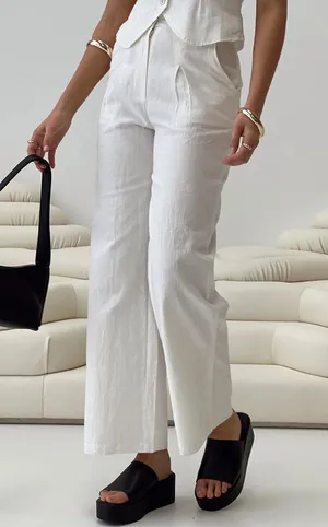 Princess Polly Sofi natural white cotton pants thumbnail 1