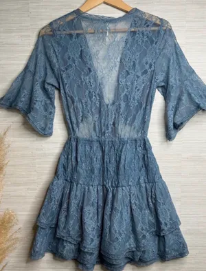 Free People Lace Blue Mini Dress thumbnail 4