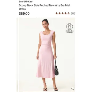 OGL Scoop Neck Side Ruched New Airy Bra Midi Dress Light Pink Size L NWT thumbnail 2