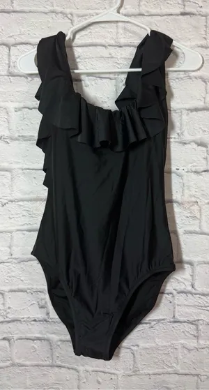 J. Crew NWT Black Ruffle One-Piece Swimsuit, size 10 thumbnail 1