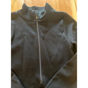 OQQ Black Ribbed Long Sleeve‎ Half Zip Jumpsuit with Thumbholes Small thumbnail 3