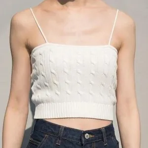 Brandy Melville White Cable Knit Cami Tank Top Cropped Cotton Sleeveless One Sz thumbnail 1