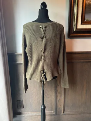 Lucky brand Lace-Back Chunky Knit Sweater - Olive thumbnail 4