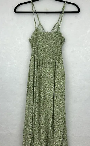 Herperus Tie Front Floral Maxi Dress Sz M Spaghettis Straps Green thumbnail 7