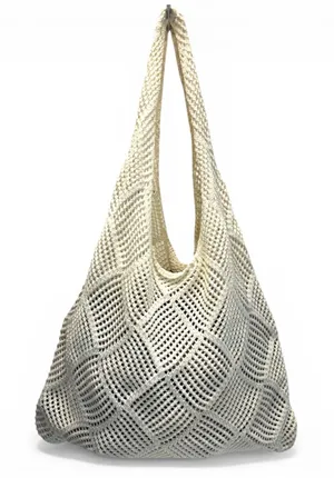 Crochet Mesh Hobo Tote Bag Ivory Cream Knit Beach Bag Boho Summer Shoulder NEW thumbnail 1