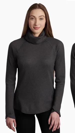 Kuhl Womens Grey Waffle Knit Cowl Neck Long Sleeve Petra turtleneck small thumbnail 1