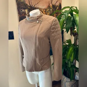 🔴RolyPoly Boho Textured Moto Jacket - Minimalist Sand Quilted Detail Size M thumbnail 4