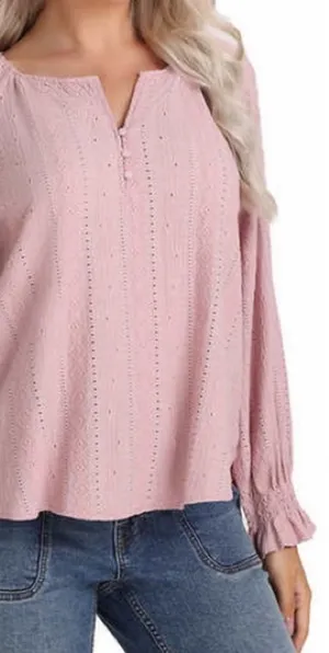 Frye Women's Textured Peasant Dusty Rose Top Aztec Pattern‎ Blouse Medium Boho thumbnail 1