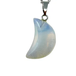 Bondhu Opalite Moon Pendant Necklace Silver Tone Crescent Charm Flaw thumbnail 2