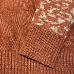 BiBi Knit Texture Contrast Crochet Stripe Brick Sweater Leopard Cuff S thumbnail 5