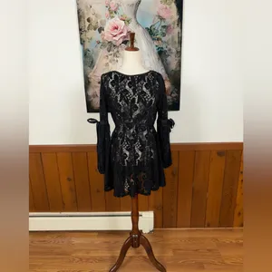 Super Cute Free People Ruby Black Lace Mini Dress! thumbnail 2