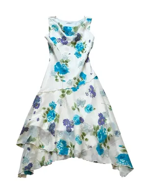 Y2K Vintage Midi Dress Cowl Neck Glitter Butterfly Floral Fairycore Asymmetric thumbnail 1
