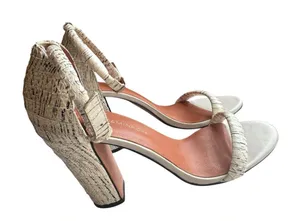 Rebecca Minkoff Mali Snake‎ Embossed Chunky Heels Cream/Black Sz 8.5 M thumbnail 1
