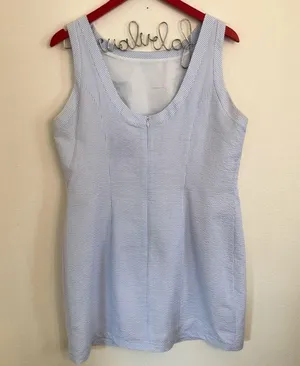 Lauren James Blue/white Seersucker Mini Dress L thumbnail 4