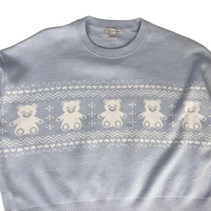 Orange Kiss‎ Sweater Teddy Bear Light Blue Knit Pullover Women Size Large Twee thumbnail 1