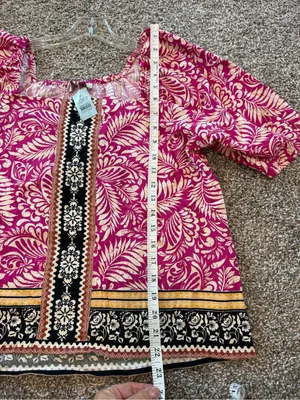 Loft Petites Pink Botanical Print Square Neck Puff Sleeve Blouse MP NWT thumbnail 5