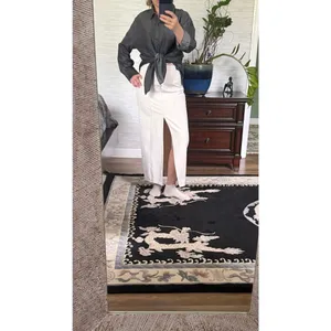 ZARA High Waisted Denim Midi Skirt Cream Slit Size XS thumbnail 8