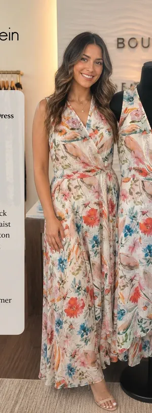 Calvin Klein Floral Chiffon Maxi Dress Size 6 – Surplice V-Neck, Lined, Summer thumbnail 1
