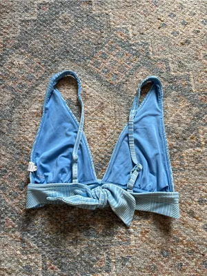 aerie Light Blue Plaid Triangle Bikini Top thumbnail 2
