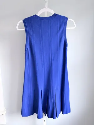Zara Cobalt Blue Knit Sleeveless Pleated Mini Dress Mod Drop Waist Size S thumbnail 3