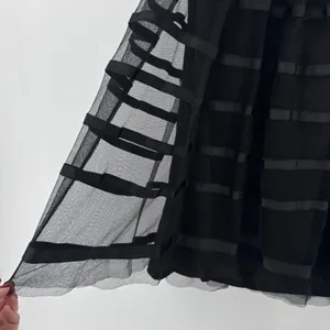 Vera Wang Black Illusion Stripe Strapless Tulle Ribbon‎ Cocktail Midi Dress SZ 6 thumbnail 2