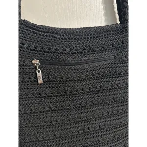 The Sak‎ Black Crochet Shoulder Bag Vintage Woven Boho Tote Braided Strap Granny thumbnail 3