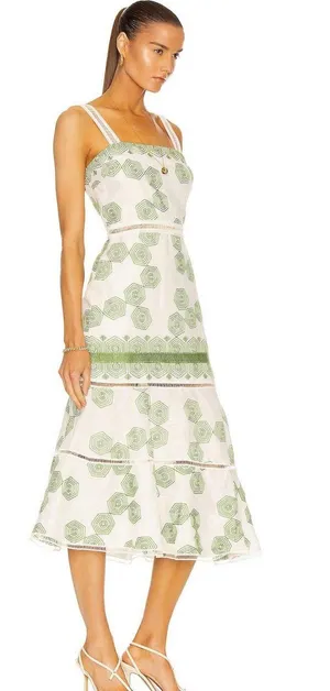 Alexis Delanna Ladder-Stitch Mermaid Dress in Green Embroidery thumbnail 2