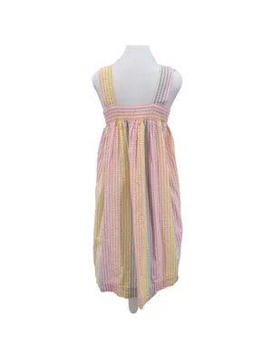 Seersucker Dress Handmade Pastel Rainbow Pleated Size Small Twee Summer Colorful thumbnail 2