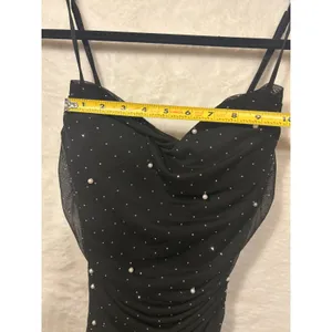 NWT Black Rhinestone Ruched Bodycon Mini‎ Dress Women's Medium thumbnail 5