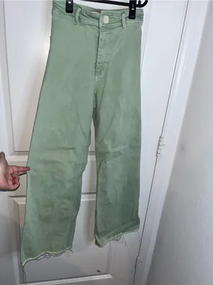Zara Culotte Patch Pockets Marine Straight Jeans High Rise Sz 2 Sage Earthy Boho thumbnail 3