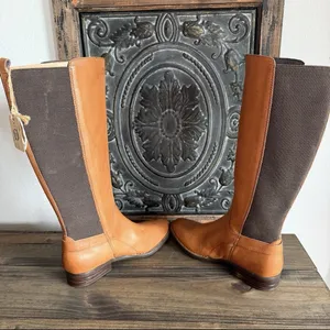 Born Campbell Equestrian Tall Riding Boots Cognac Leather 8.5 Brass Buckle Strap thumbnail 5