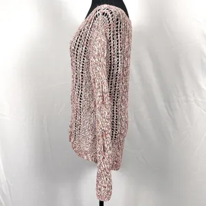 Free People Open Cable Knit Sweater Womens Small Pullover Cotton Linen Boho Pink thumbnail 5